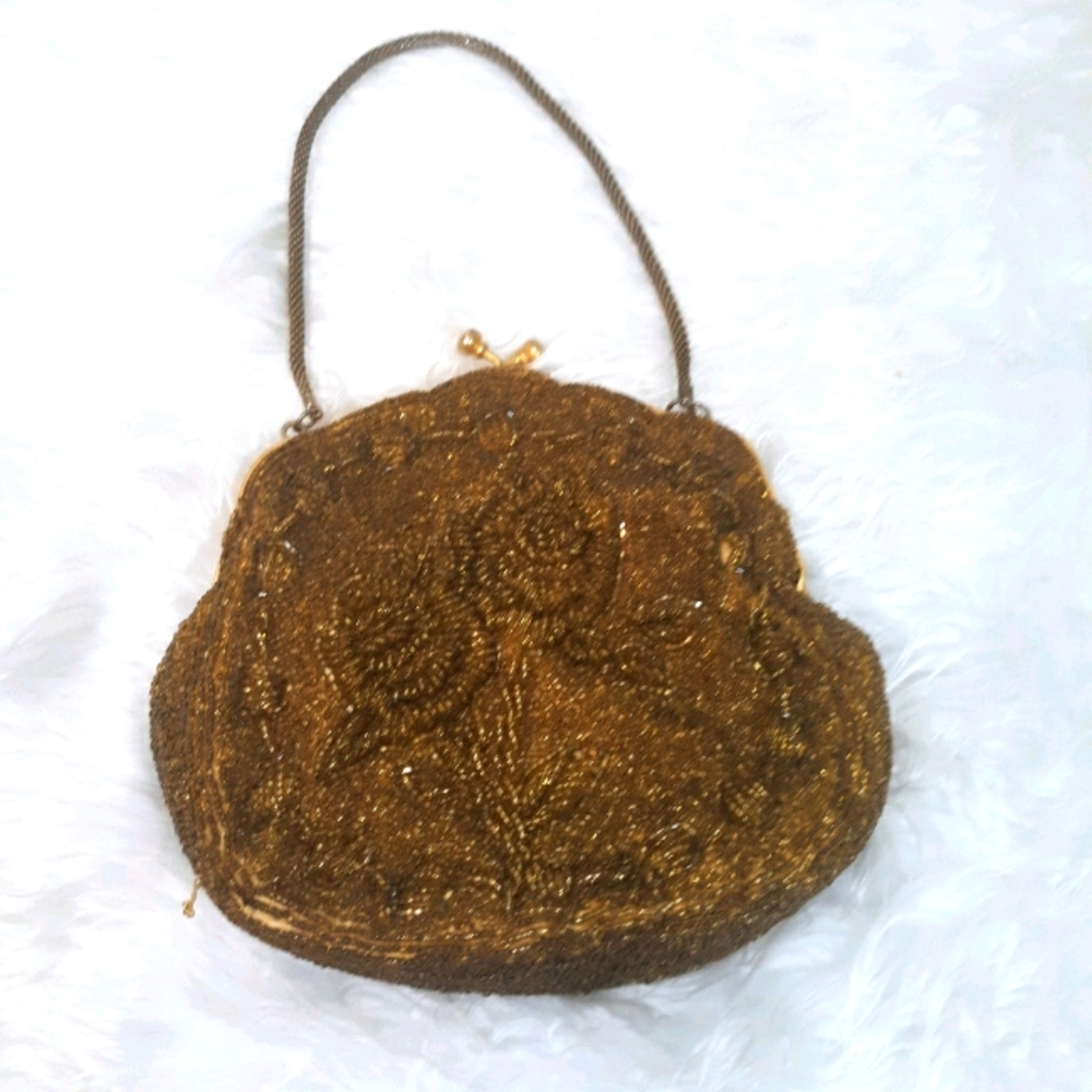 RARE vintage handmade glass bead purse bag